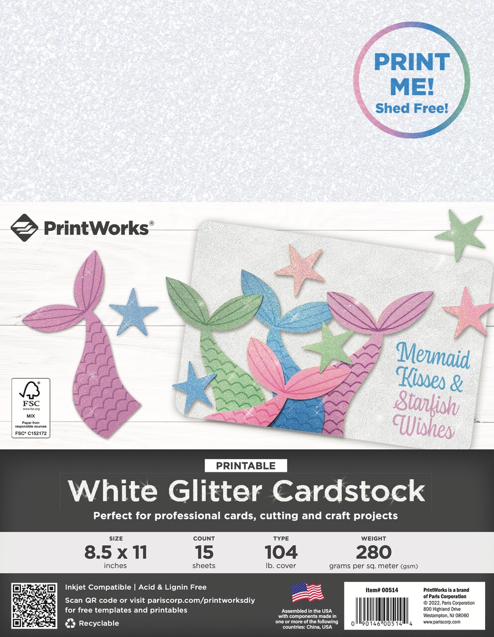 Printworks Printable White Glitter Cardstock, 15 Sheets, 8.5” x 11